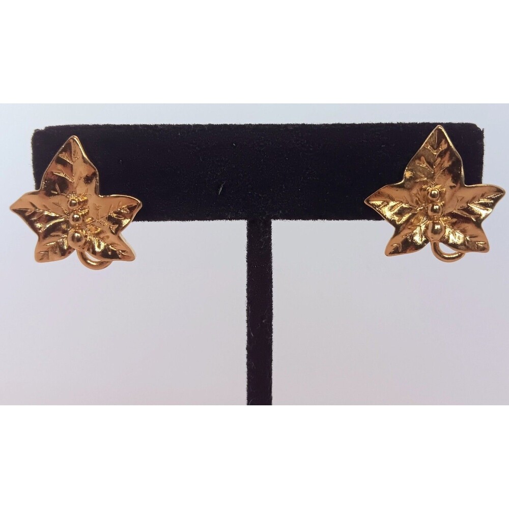 Vintage Avon Brushed Gold Leaf Earrings Boho Ivy (S)